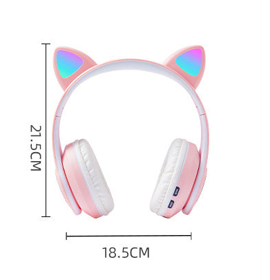 Kids Cat Ear Wireless Bluetooth Headphones with Safe Volume & LED
