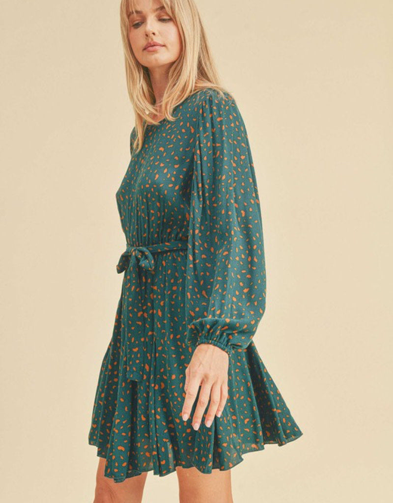 Bristol Teal Long Sleeve Mini Dress - Abstract Pattern A-Line
