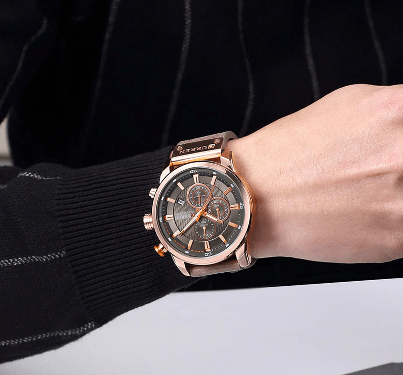 Men’s Elegant Sport Chronograph Watch with Leather Band