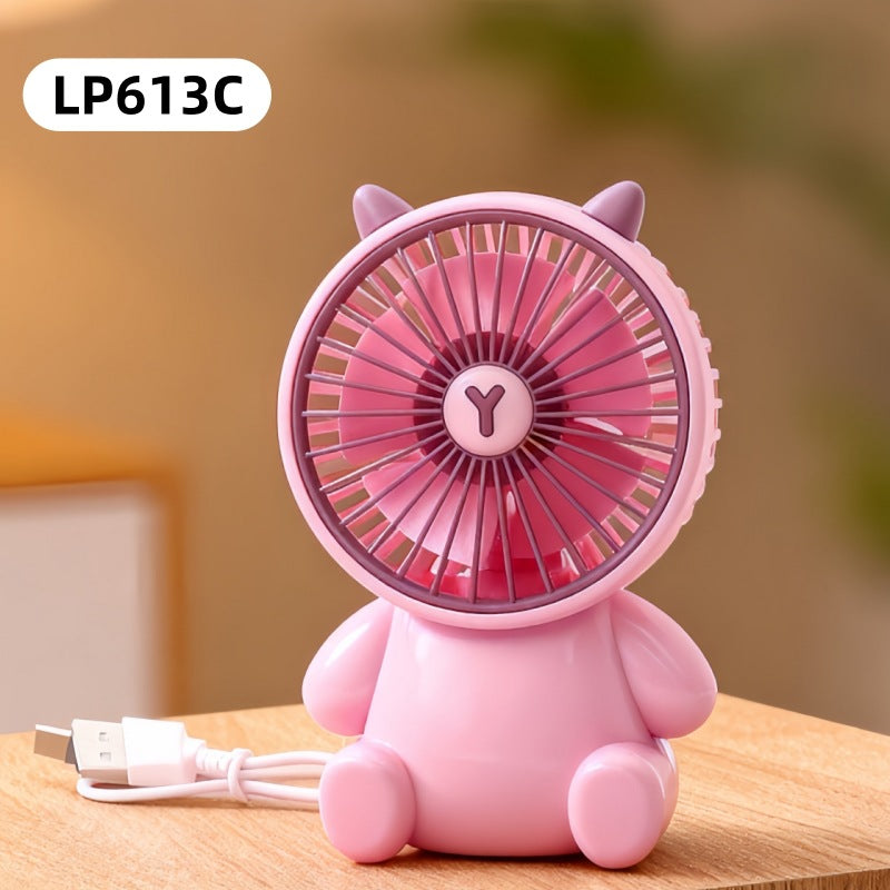 Cute Cartoon Bear Mini Desktop Fan - USB Rechargeable Handheld Fan