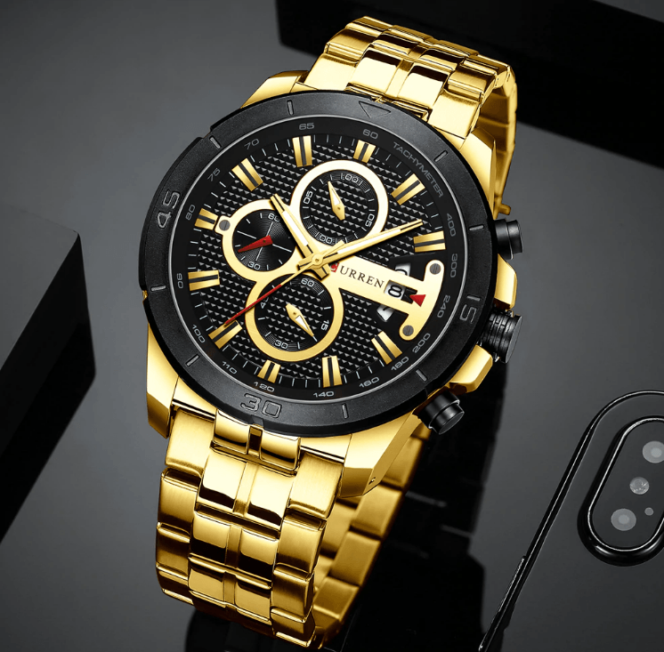 Men's Waterproof Chronograph Luxury Watch with Hardlex Dial