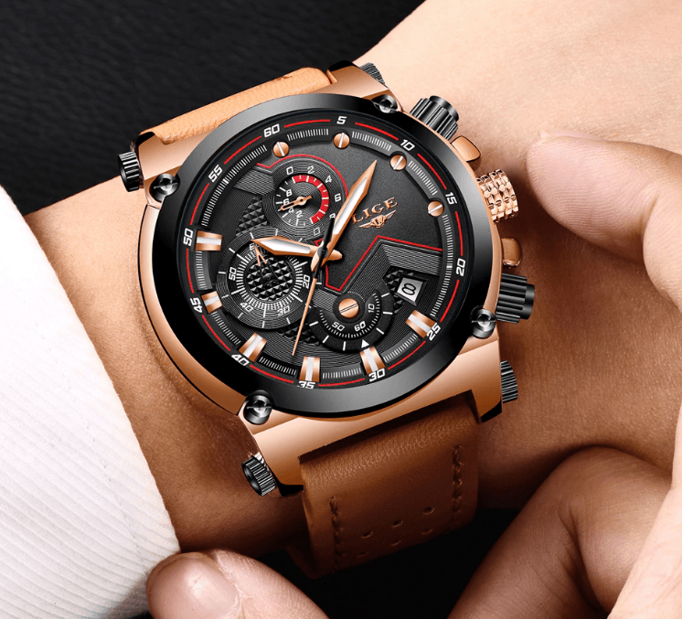 Modern Waterproof Quartz Watch with Genuine Leather Strap