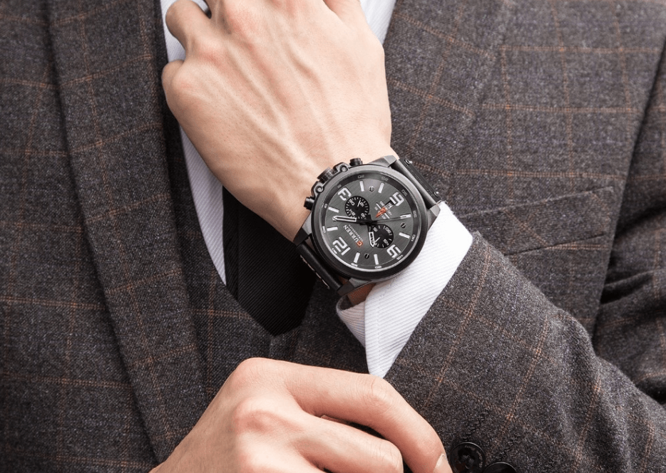 Retro Waterproof Chronograph Watch with Leather Strap & Steel Case