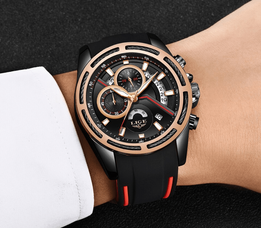 LIGE Men's Multifunction Sport Watch with Durable Rubber Strap