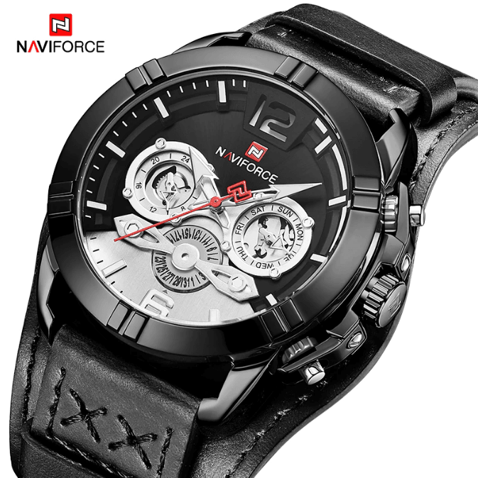 Men's Waterproof Chronograph Watch with Leather Strap & Dial Window