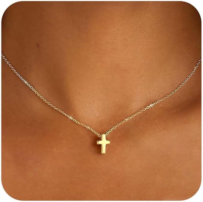 Minimalist Geometric Cross Necklace in Polished Gold Finish