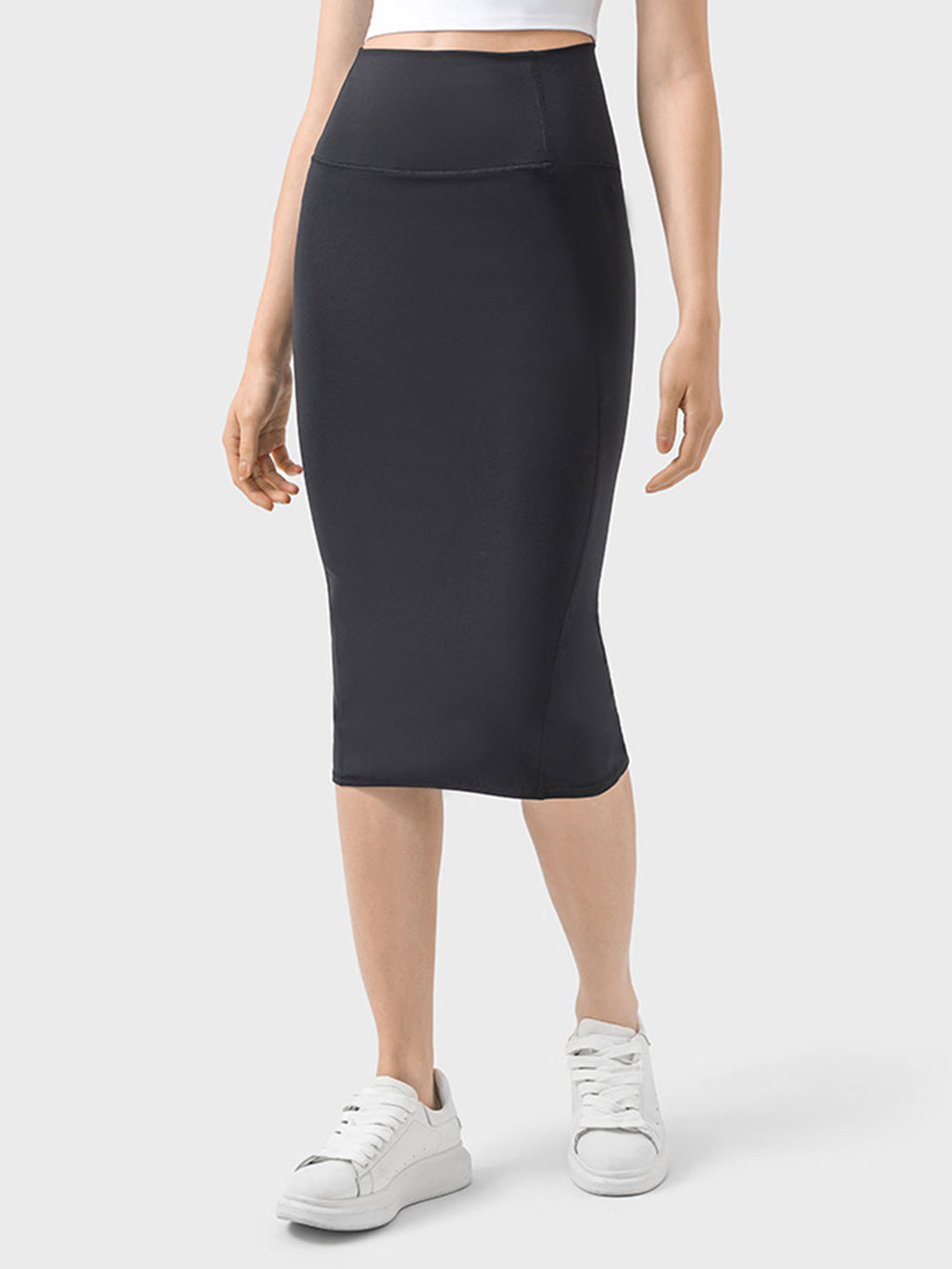 Brown Slit Wrap Active Skirt Stretchy Midi Athletic Skirt - Image 8