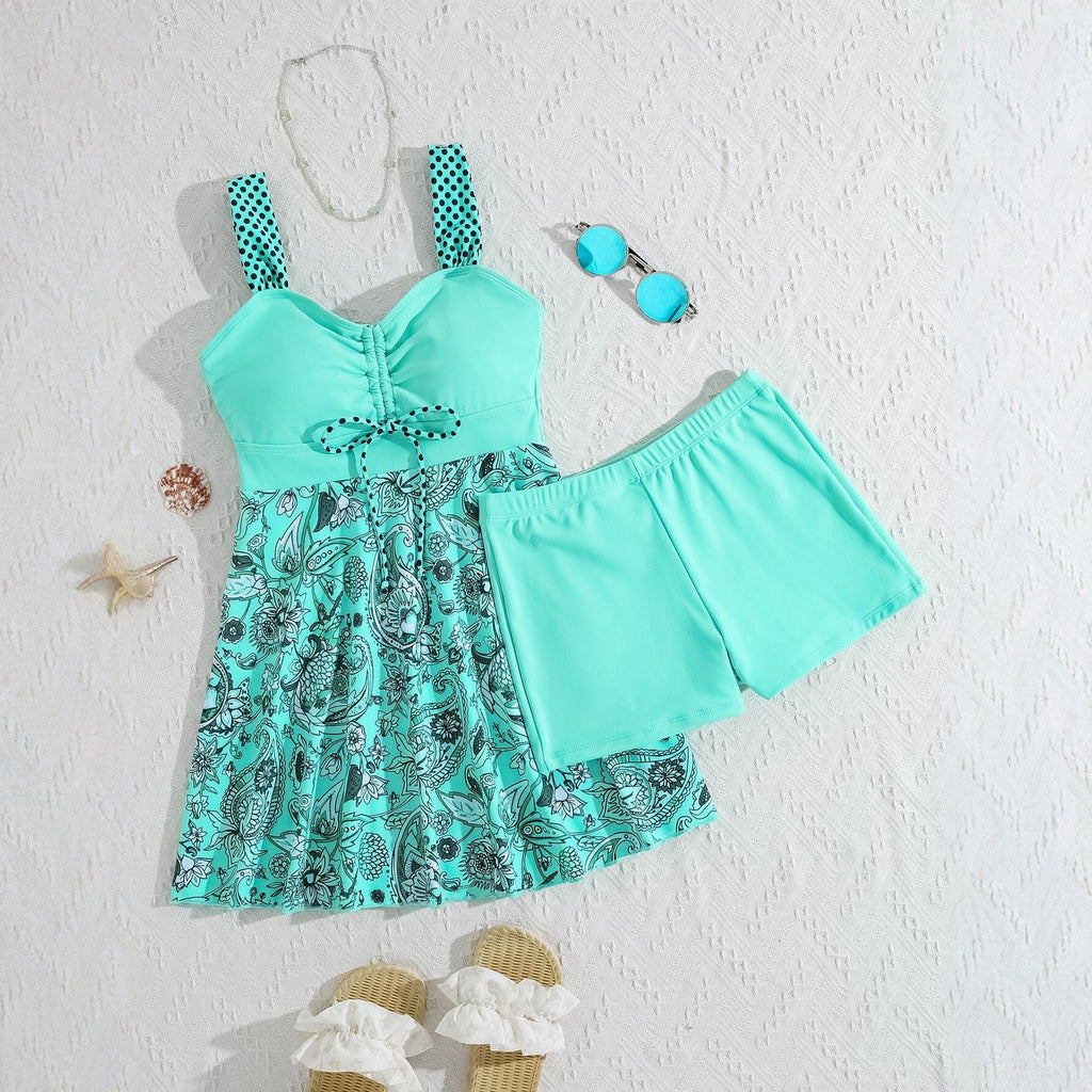 Women's Turquoise Paisley Print Dress-Style One-Piece Swimsuit - Image 4