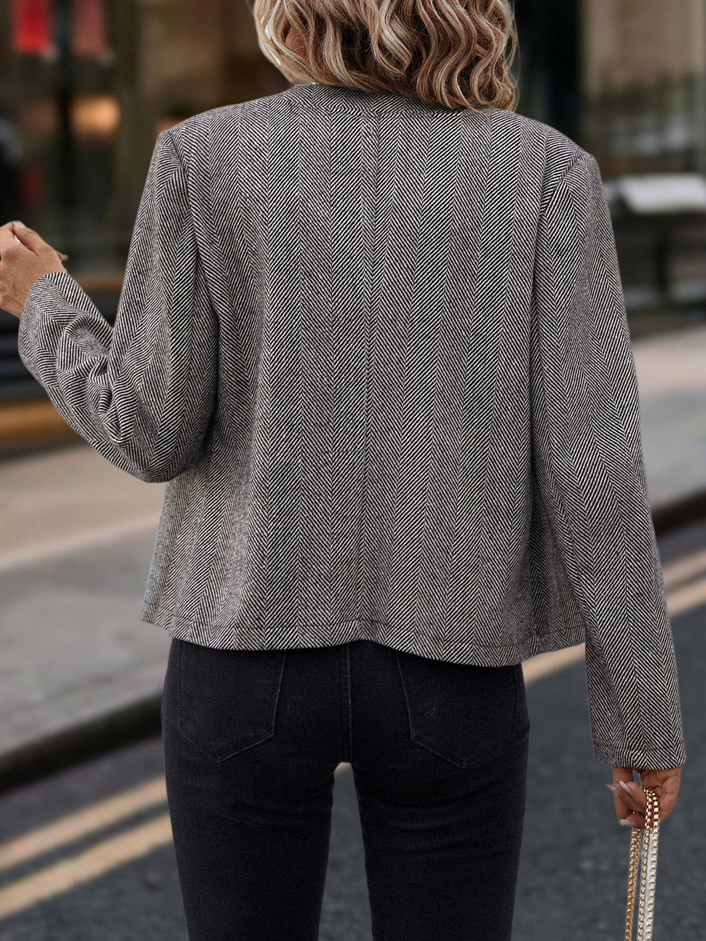 Women's Herringbone Double-Breasted Slim Fit Jacket - Image 3