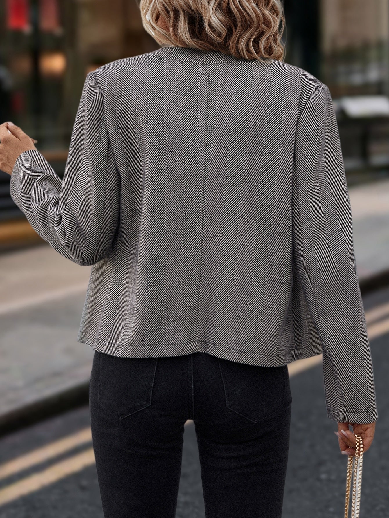 Women's Herringbone Double-Breasted Slim Fit Jacket - Image 3