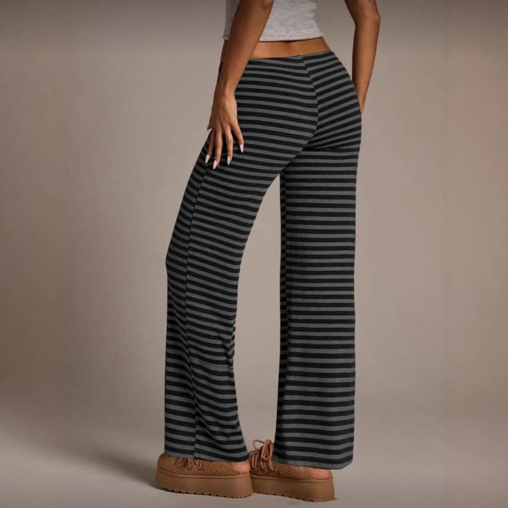 Women's Striped Wide Leg Flare Casual Pants Mid Rise Drawstring - Image 4