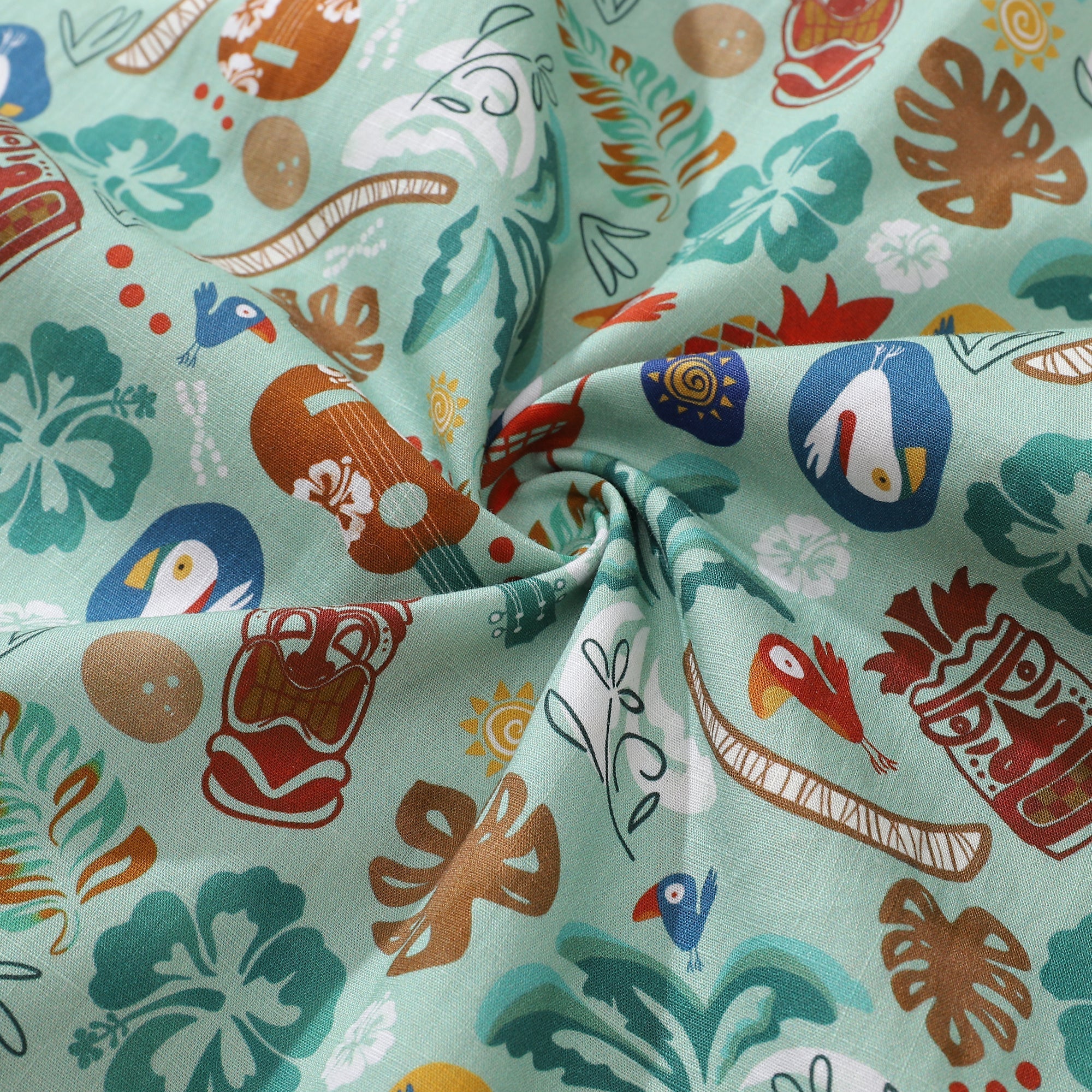 Men's TIKI Fiesta Print 100% Cotton Camp Collar Hawaiian Shirt