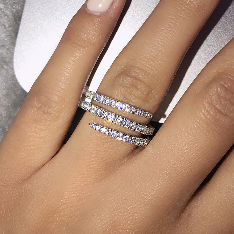 Women's Creative Micro Pave Snake Ring, Three-Line Twisted Row Diamond Simple Versatile Band