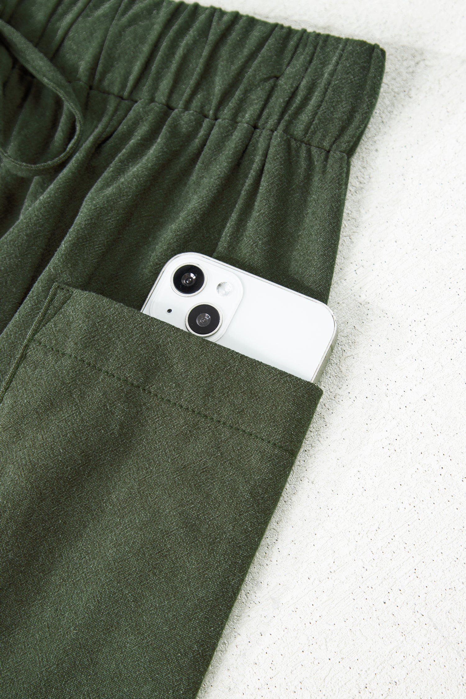 Jungle Green Drawstring Barrel Leg Casual Pants