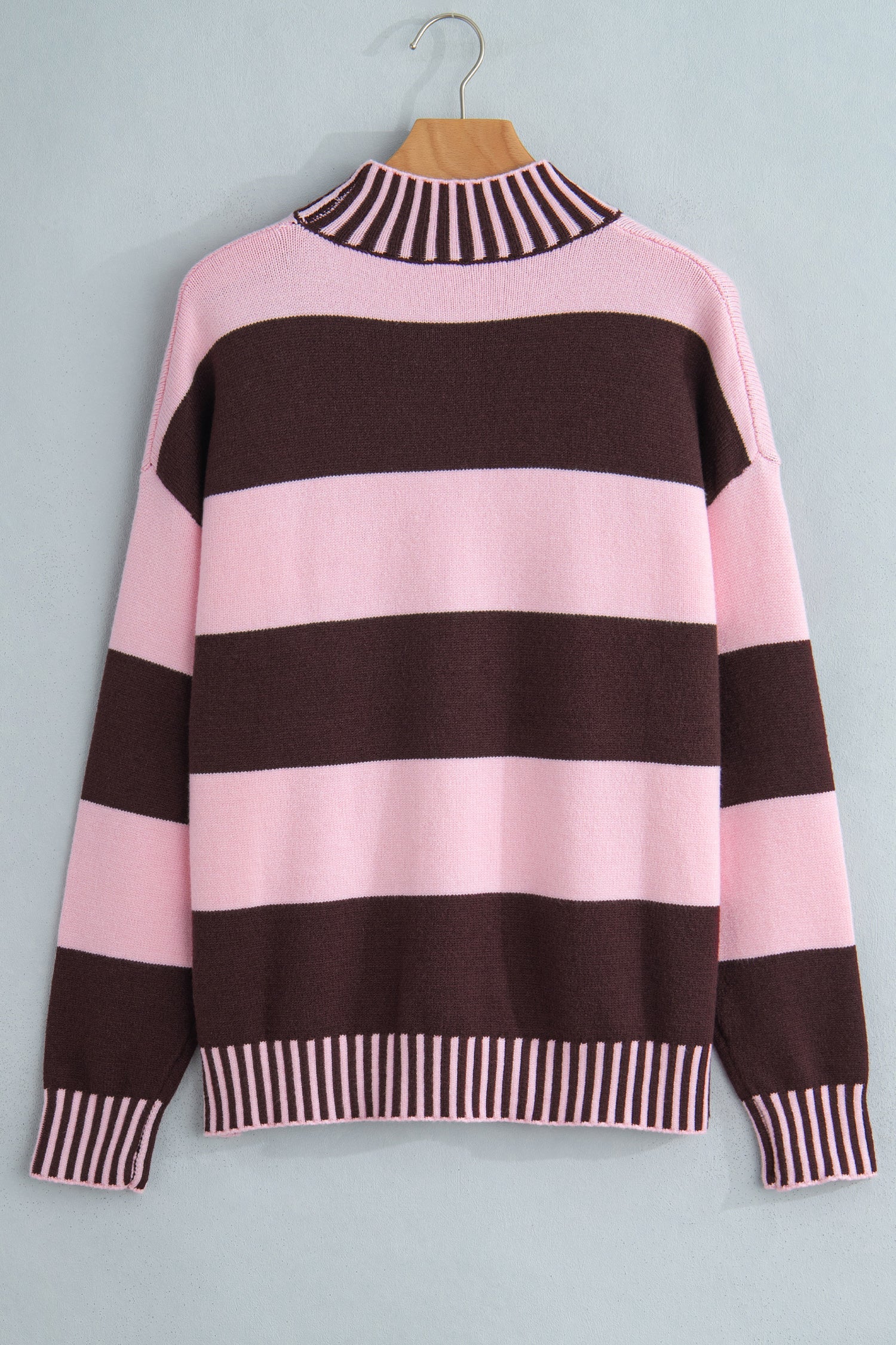 Stripe Contrast Mock Neck Drop Shoulder Sweater