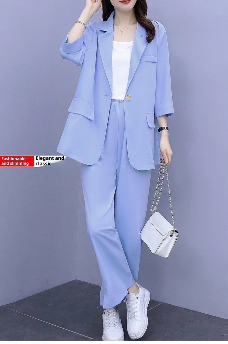 Women's Two-Piece Suit Set with Blazer and Wide Leg Trousers - Image 8