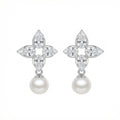 925 Sterling Silver Elegant Floral Marquise Cluster Pearl Drop Earrings