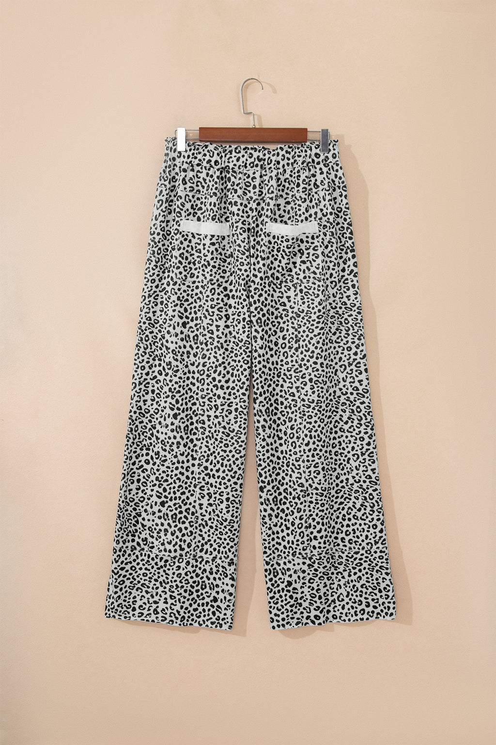Women's Leopard Terry Knit Wide Leg Pants - High Rise Pull-On