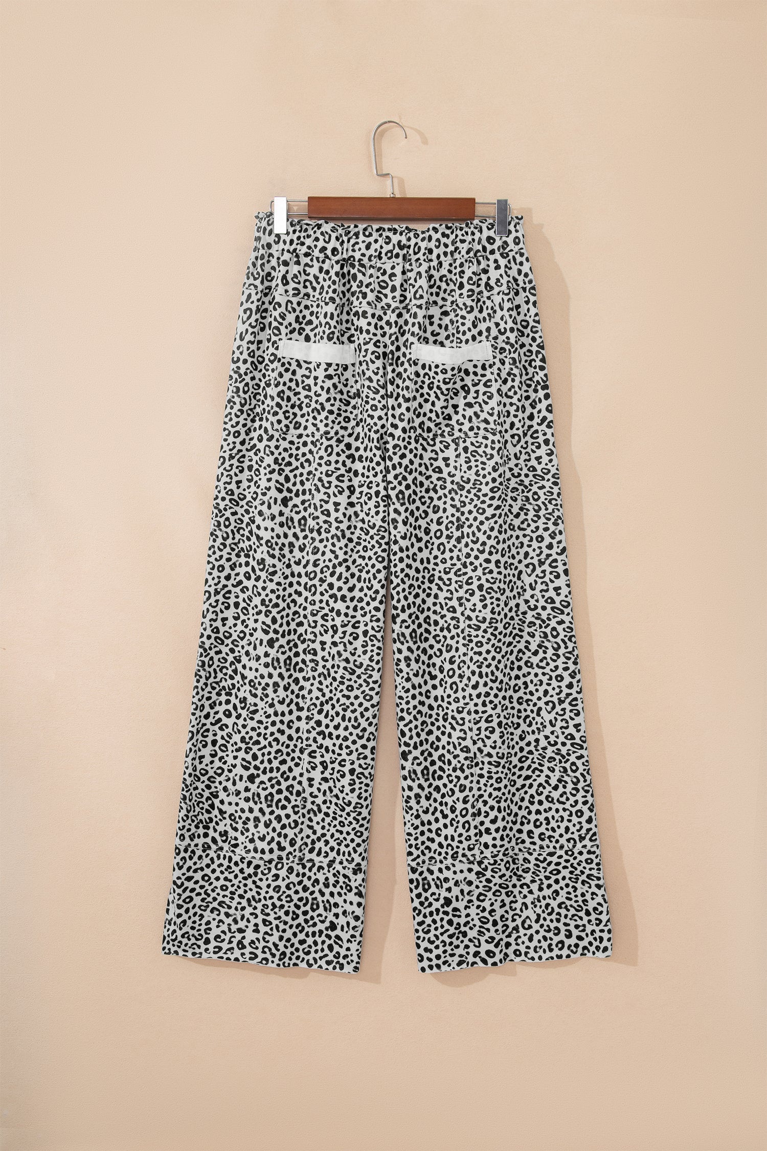 Women's Leopard Terry Knit Wide Leg Pants - High Rise Pull-On