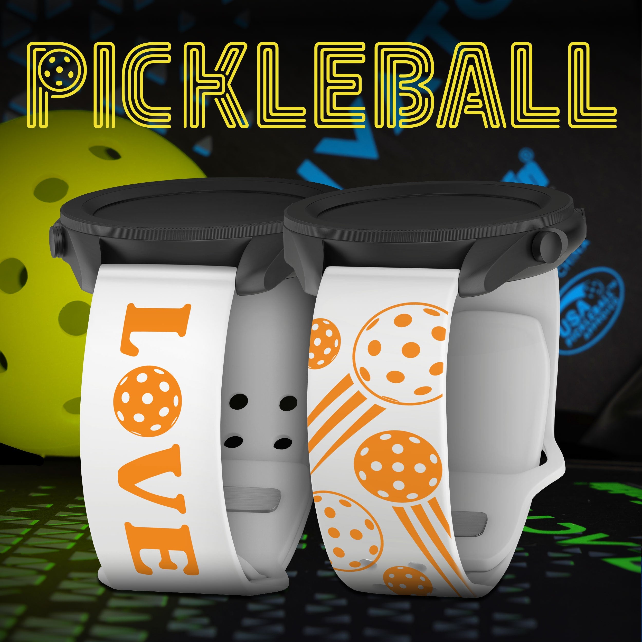 Pickleball Brights HD  Watchband for Samsung, Garmin, Fossil, and More