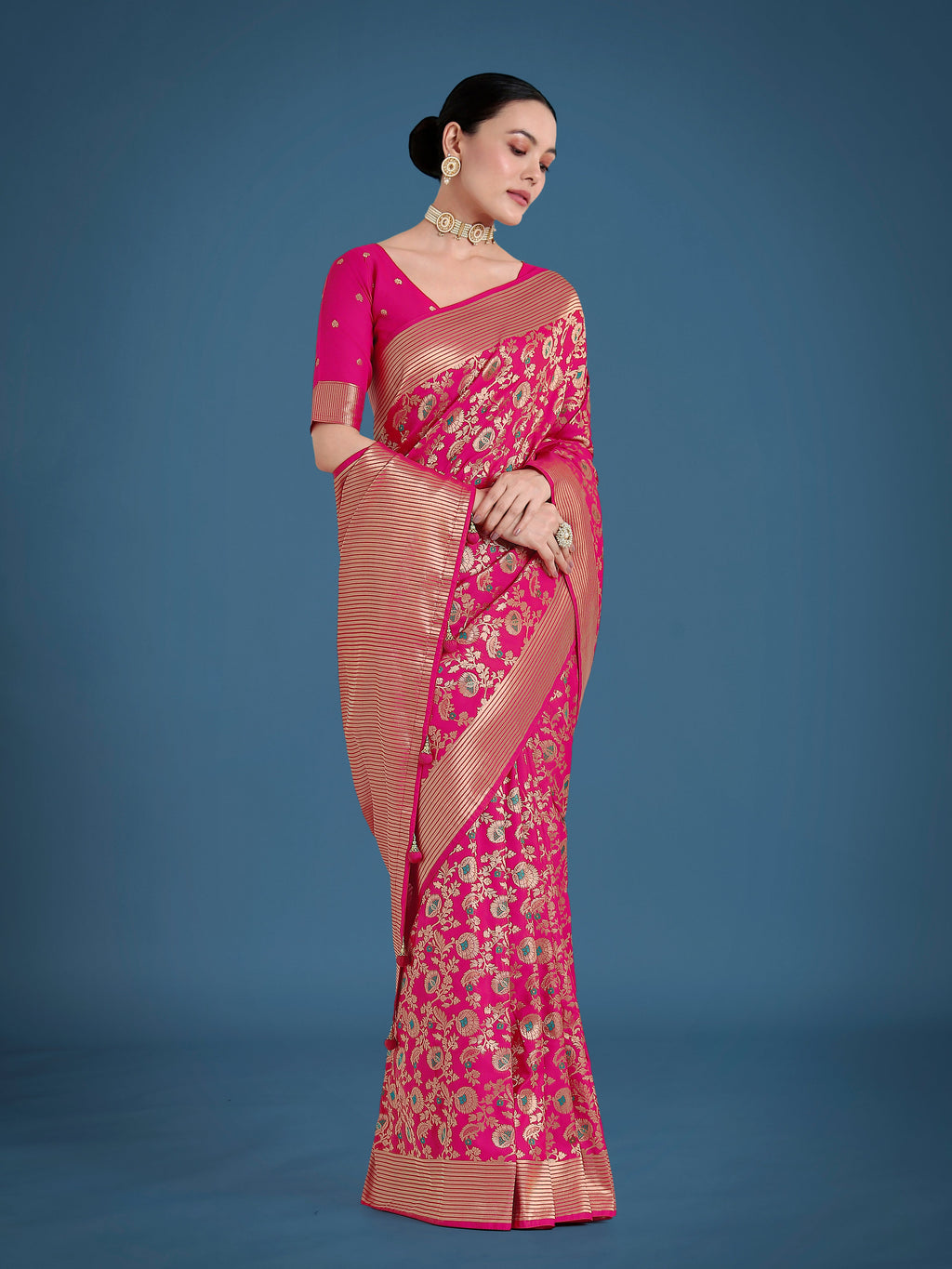 Rani Pink Banarasi Silk Zaal Pattern Traditional Saree