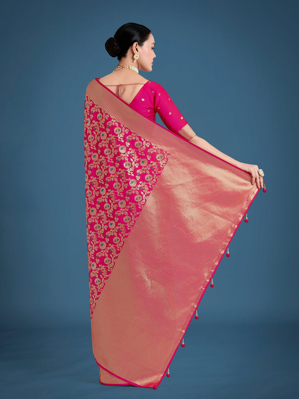 Rani Pink Banarasi Silk Zaal Pattern Traditional Saree