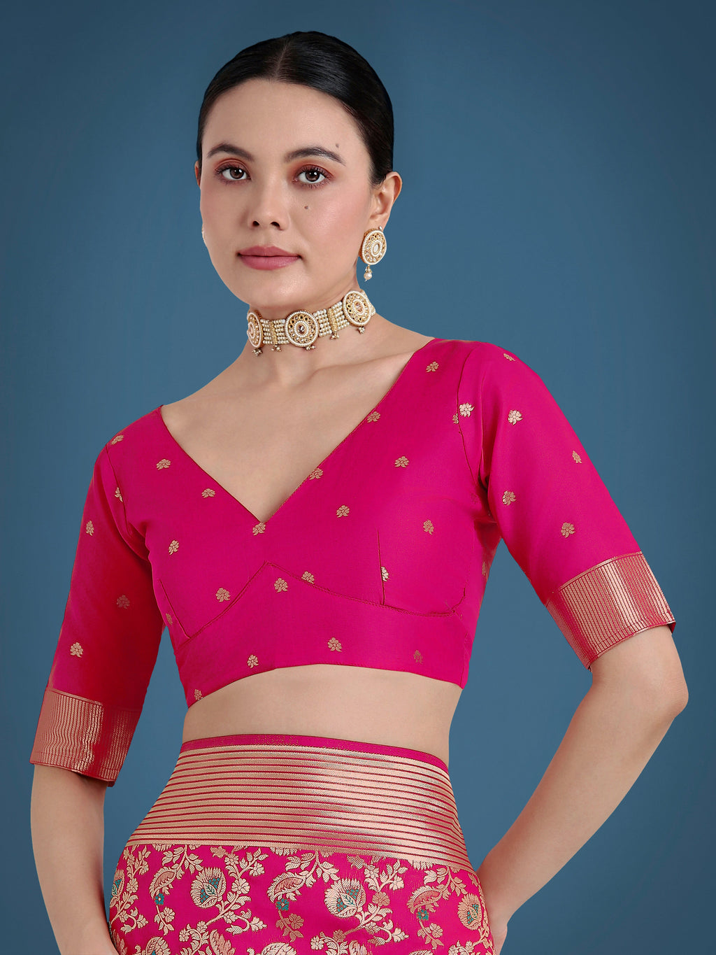 Rani Pink Banarasi Silk Zaal Pattern Traditional Saree