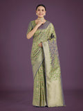 Olive Banarasi Silk saree with traditional intricate zari Zaal pattern