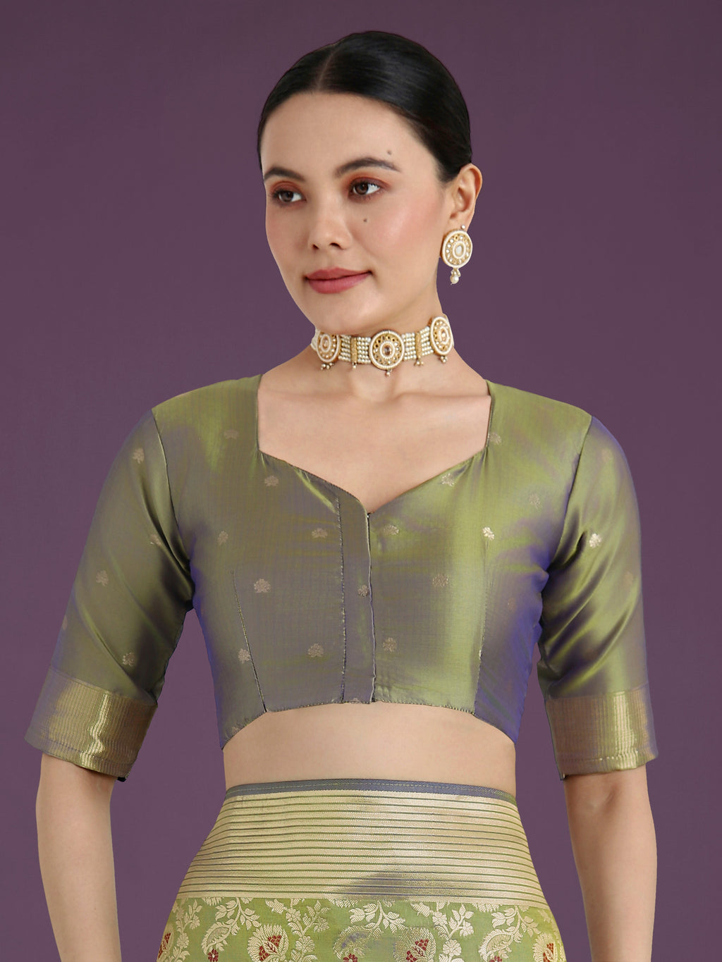 Olive Banarasi Silk Traditional Saree with Intricate Zaal Pattern