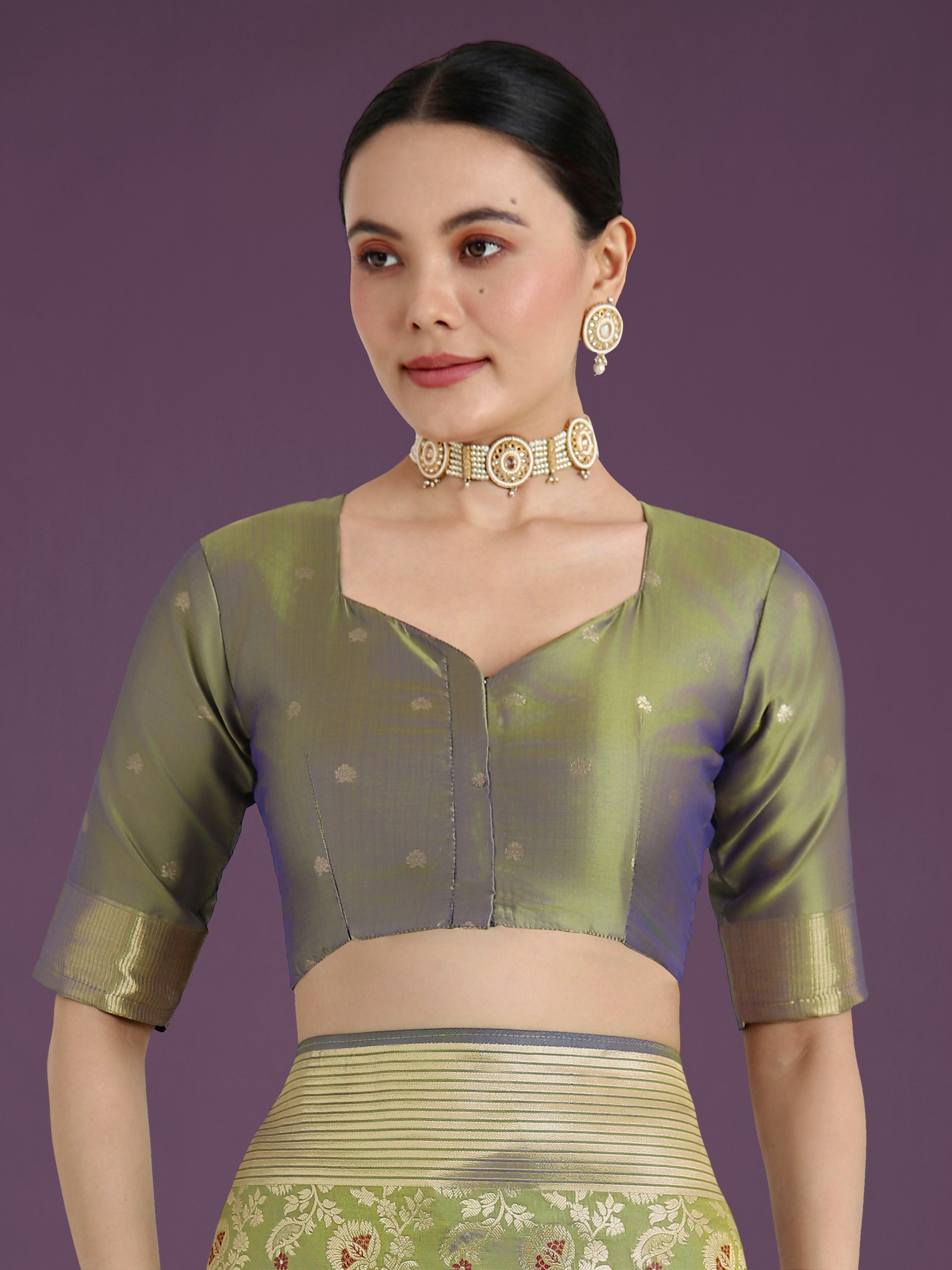 Olive Banarasi Silk Traditional Saree with Intricate Zaal Pattern