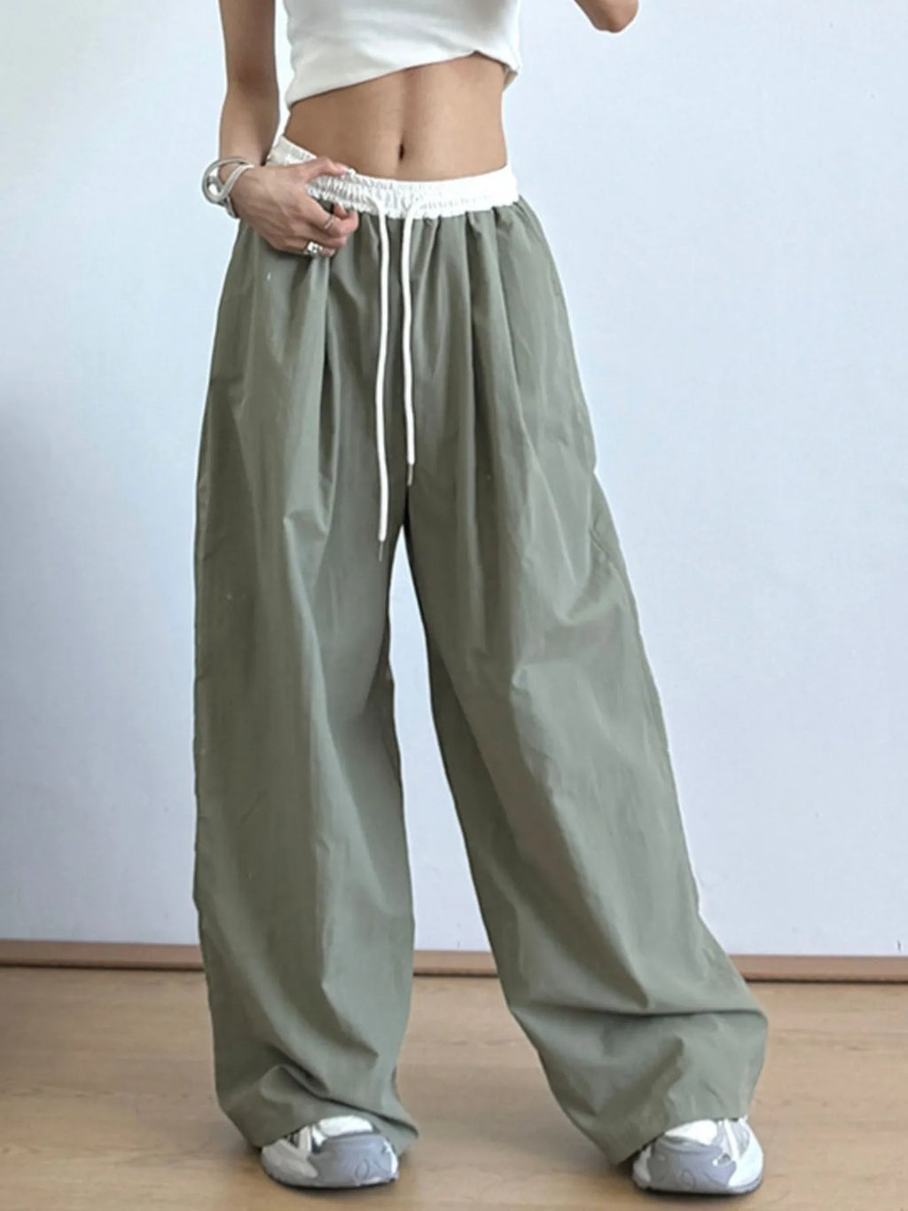 Wide Leg Drawstring Casual Pants
