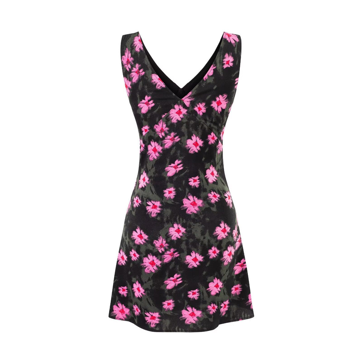 Summer Vacation Casual Tight Waist Sexy V neck Printed Dress