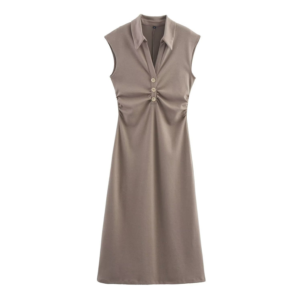 Women Clothing Summer Shirt Collar Midi Dress