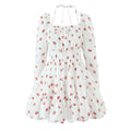 Summer French Sweet Girl Casual Strawberry Printed Square Collar Puff Sleeve Waist Tight Dress