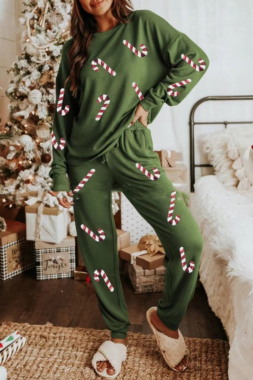 Women’s Christmas Sequin Two-Piece Long Sleeve Lounge Set