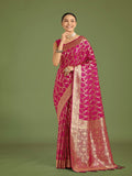 Rani pink Banarasi satin silk saree with golden Meenakari work