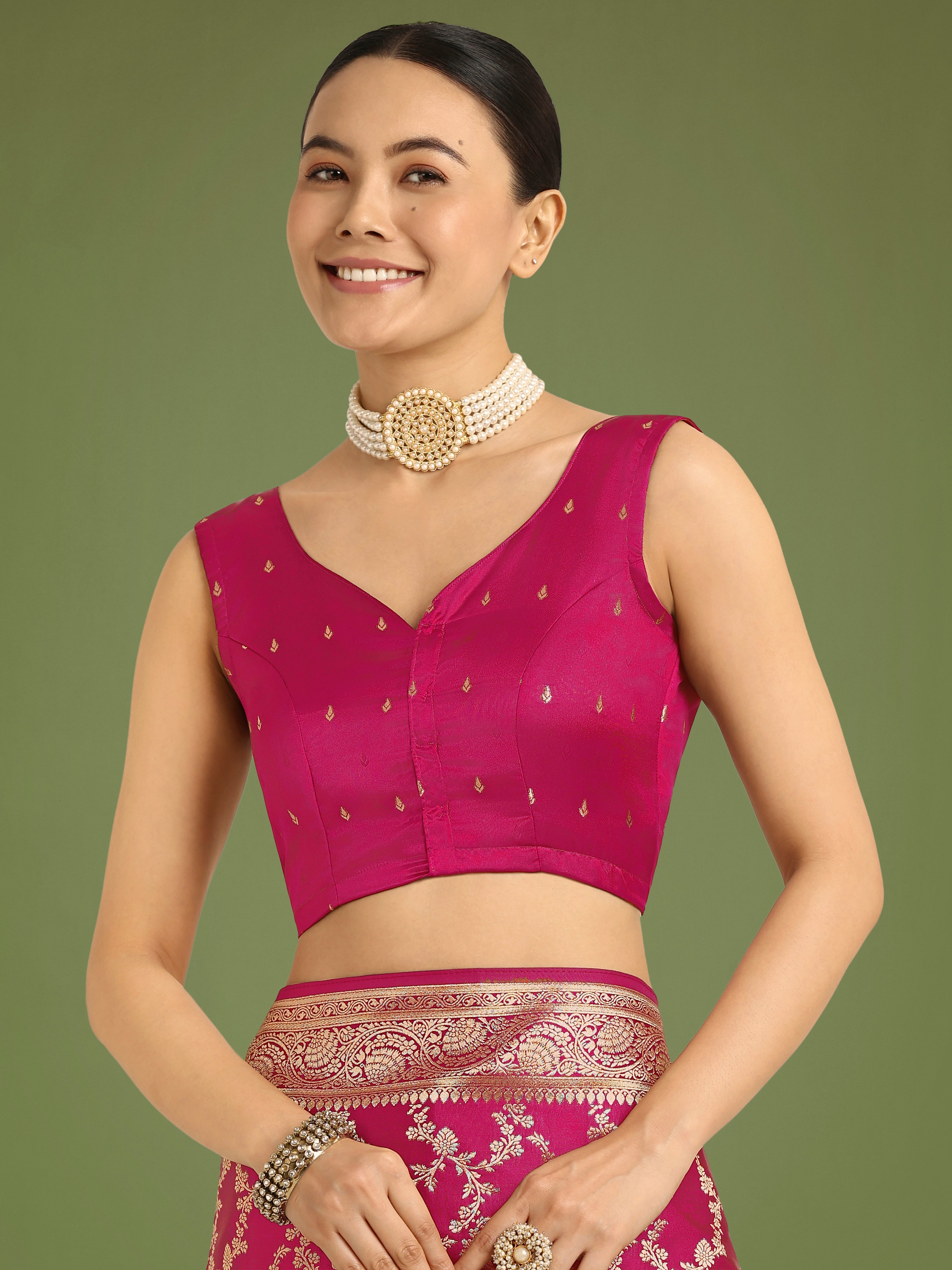 Rani Pink Banarasi Satin Silk Saree with Meenakari Work