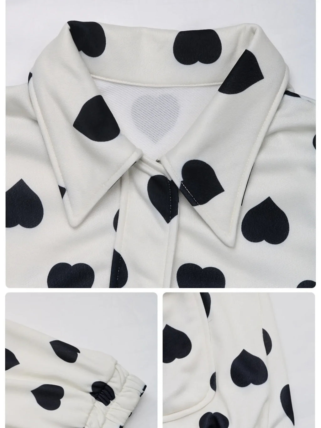 Women's Heart Print Zip Up Casual Jacket with Pockets - Image 7