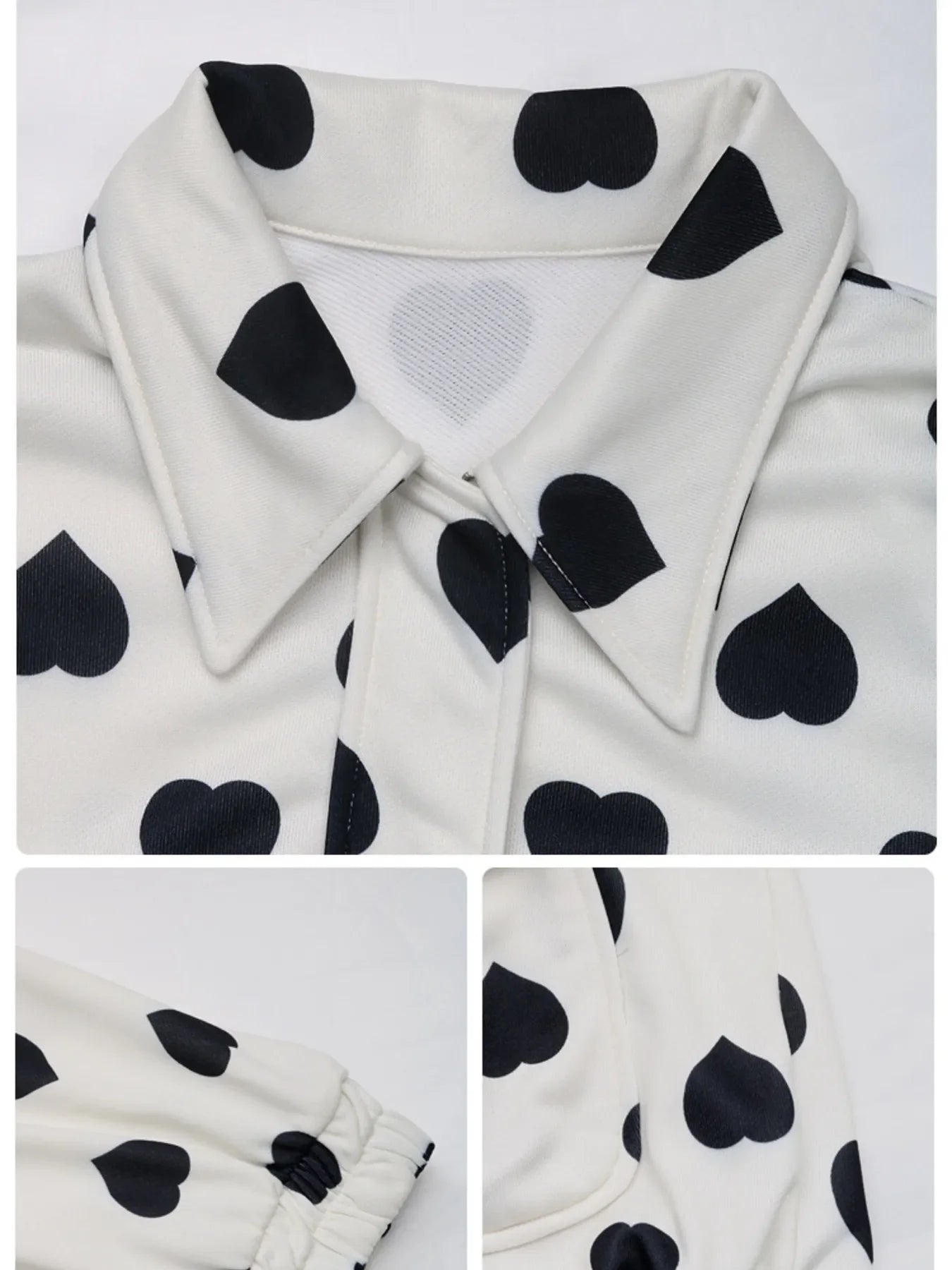 Women's Heart Print Zip Up Casual Jacket with Pockets - Image 7