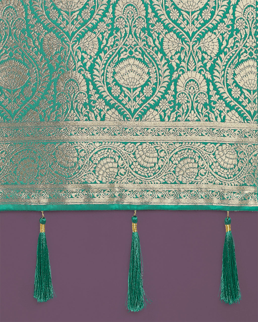 Turquoise Banarasi Satin Silk Saree with Golden Meenakari Work