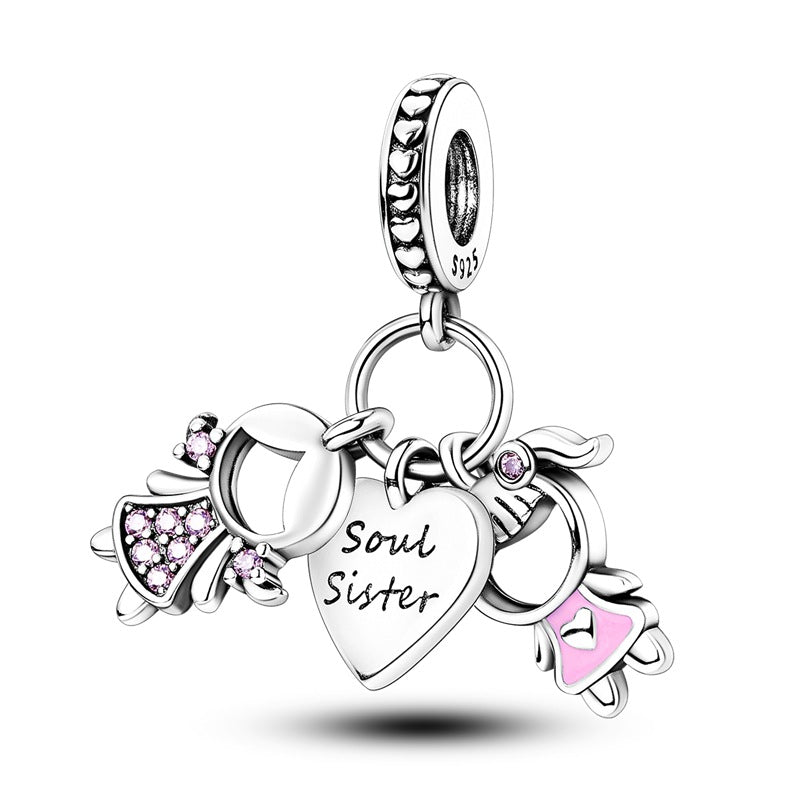 Sisterhood Friendship Heart Pendant Necklace, Silverplated Charm