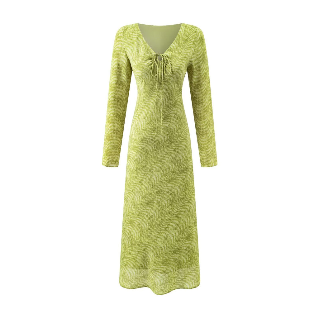 Summer Wind Women Long Sleeve V neck Printed Dress