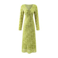 Summer Wind Women Long Sleeve V neck Printed Dress