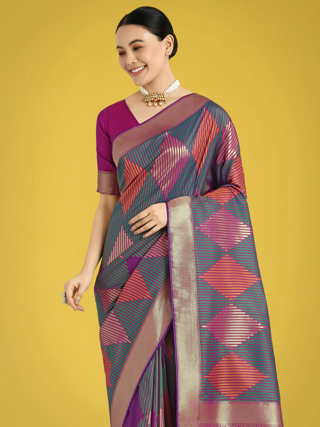 Multi Colour Banarasi Silk Classic Saree with Zari Weaving