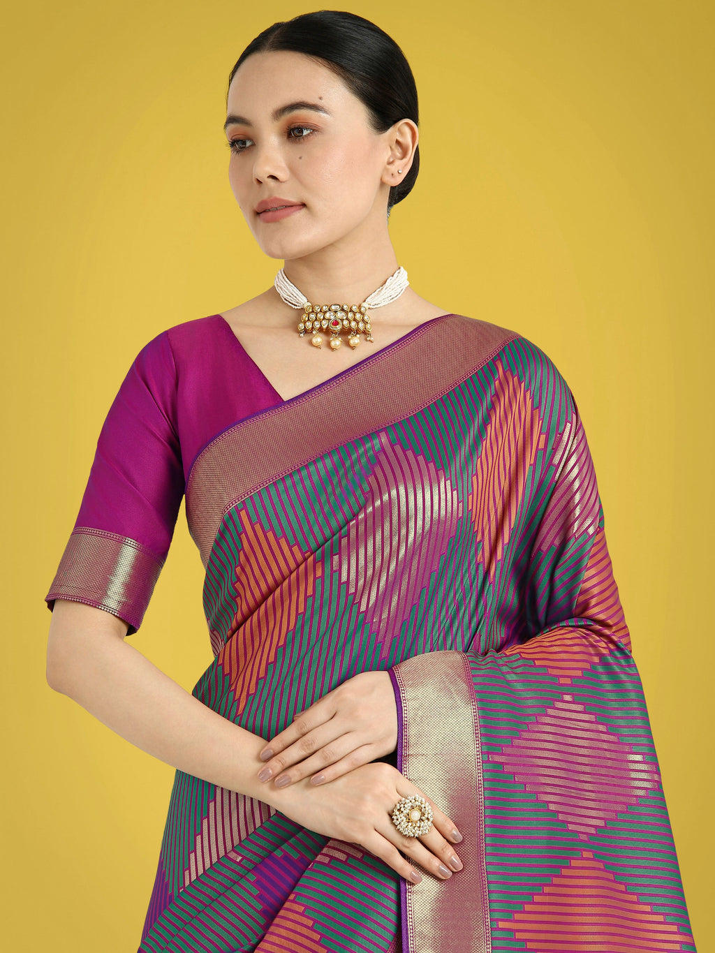Multi Colour Banarasi Silk Classic Saree with Zari Weaving