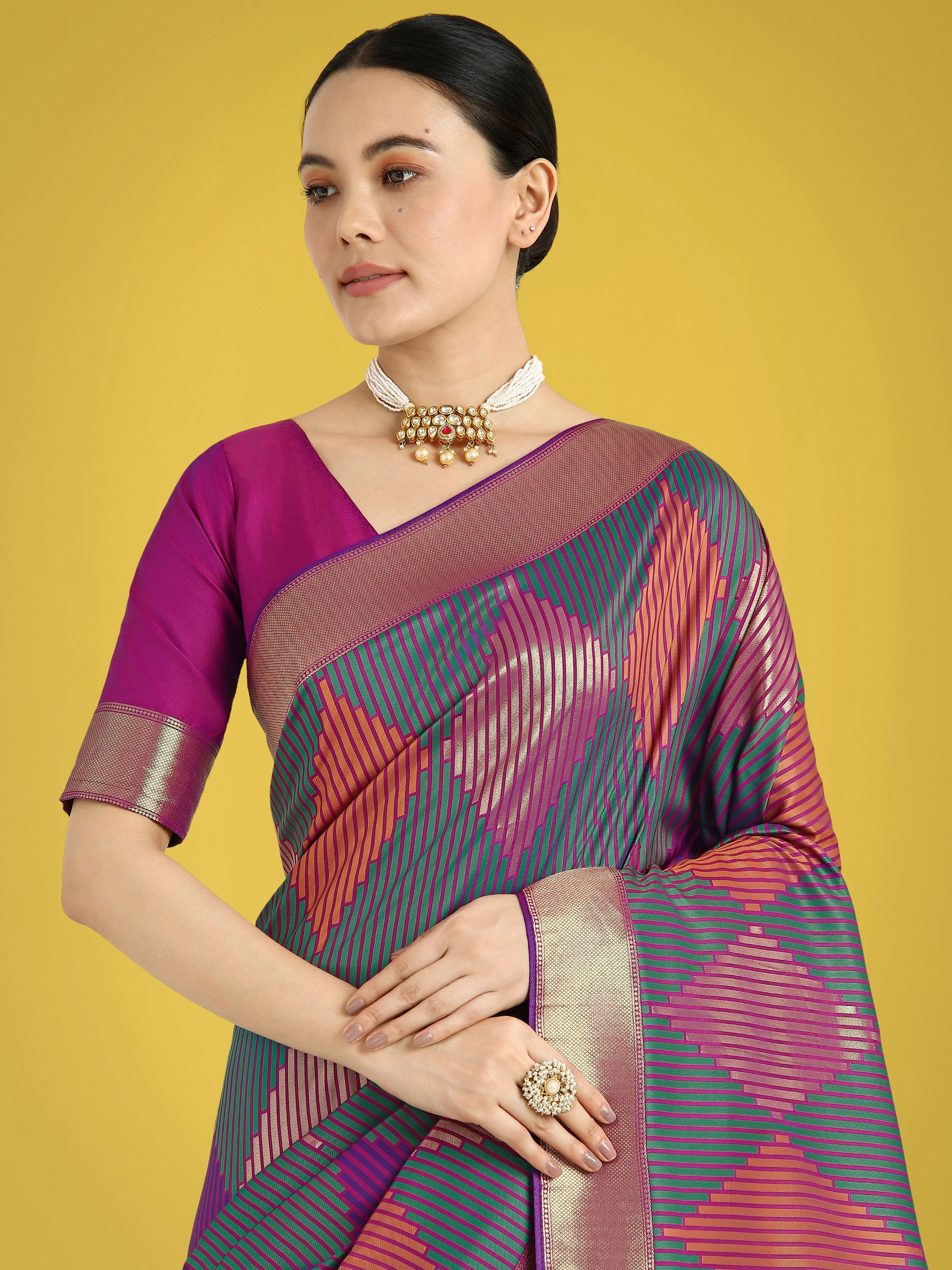Multi Colour Banarasi Silk Classic Saree with Zari Weaving