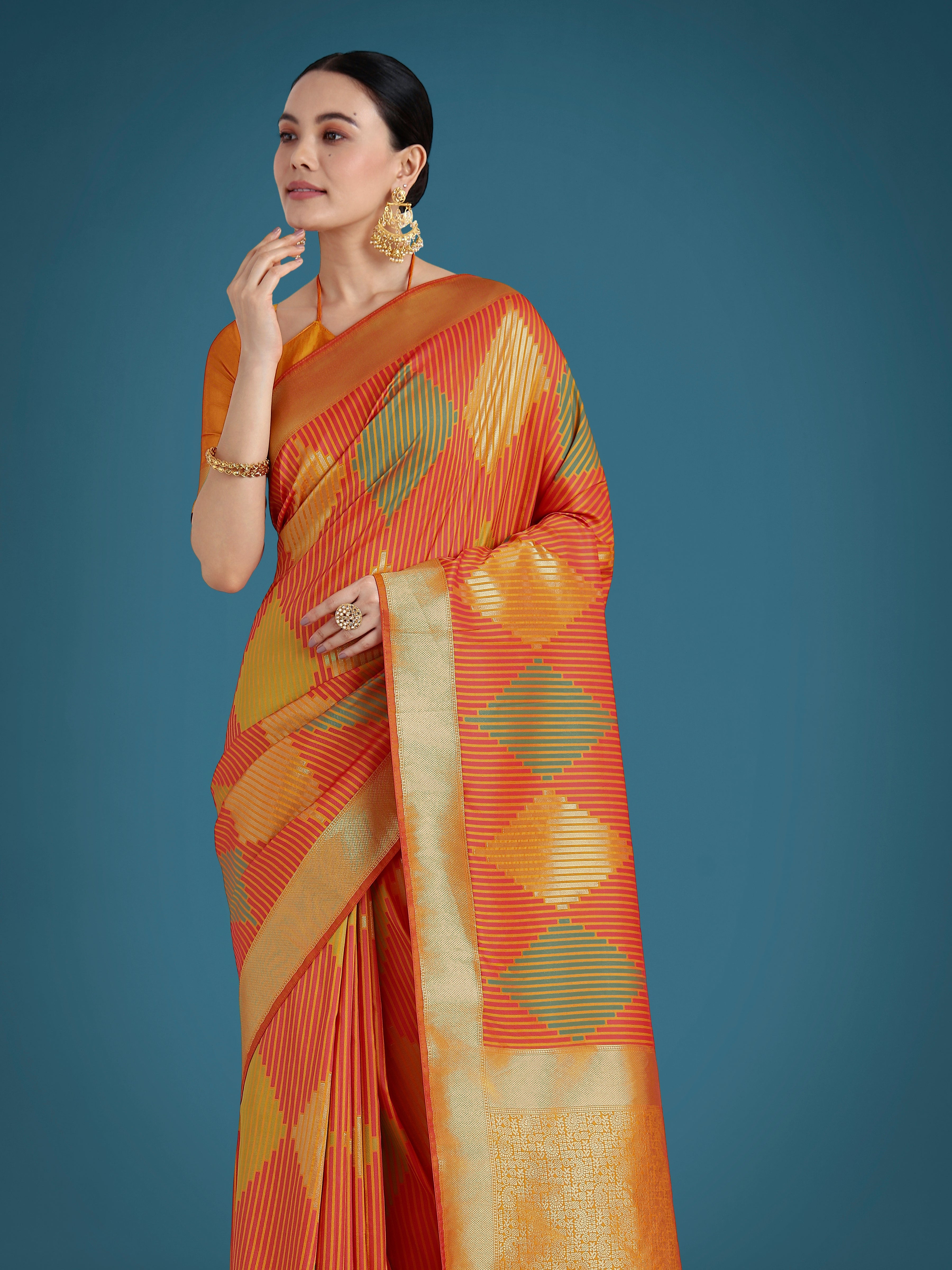 Orange Classic Banarasi Silk Saree with Traditional Zari Weaving