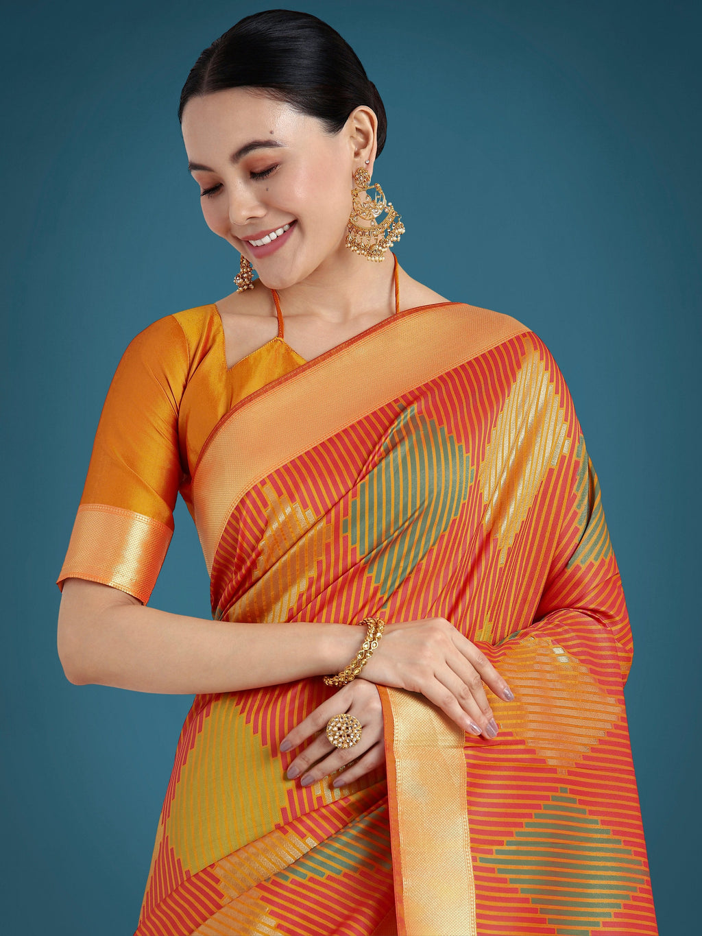 Orange Classic Banarasi Silk Saree with Traditional Zari Weaving