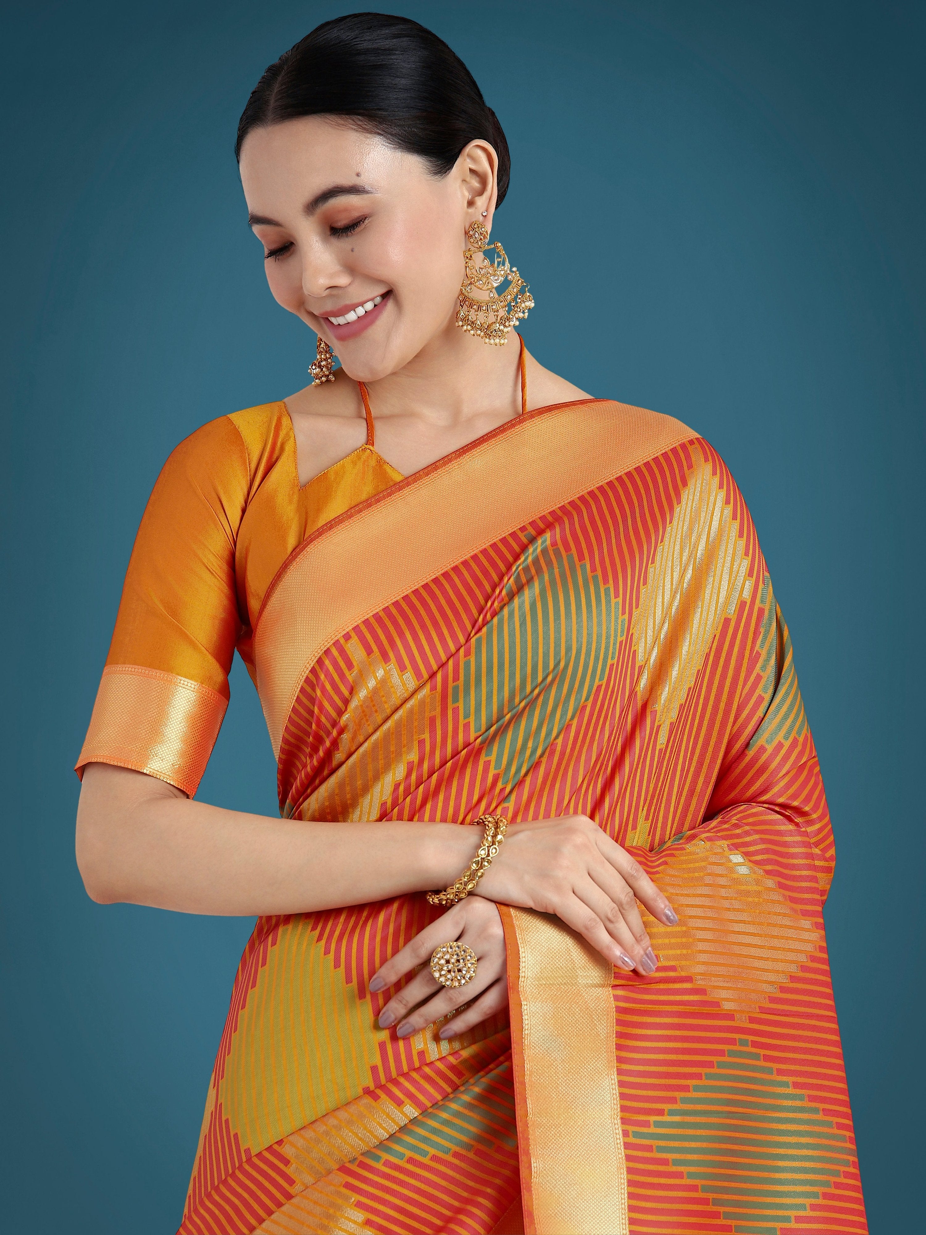 Orange Classic Banarasi Silk Saree with Traditional Zari Weaving