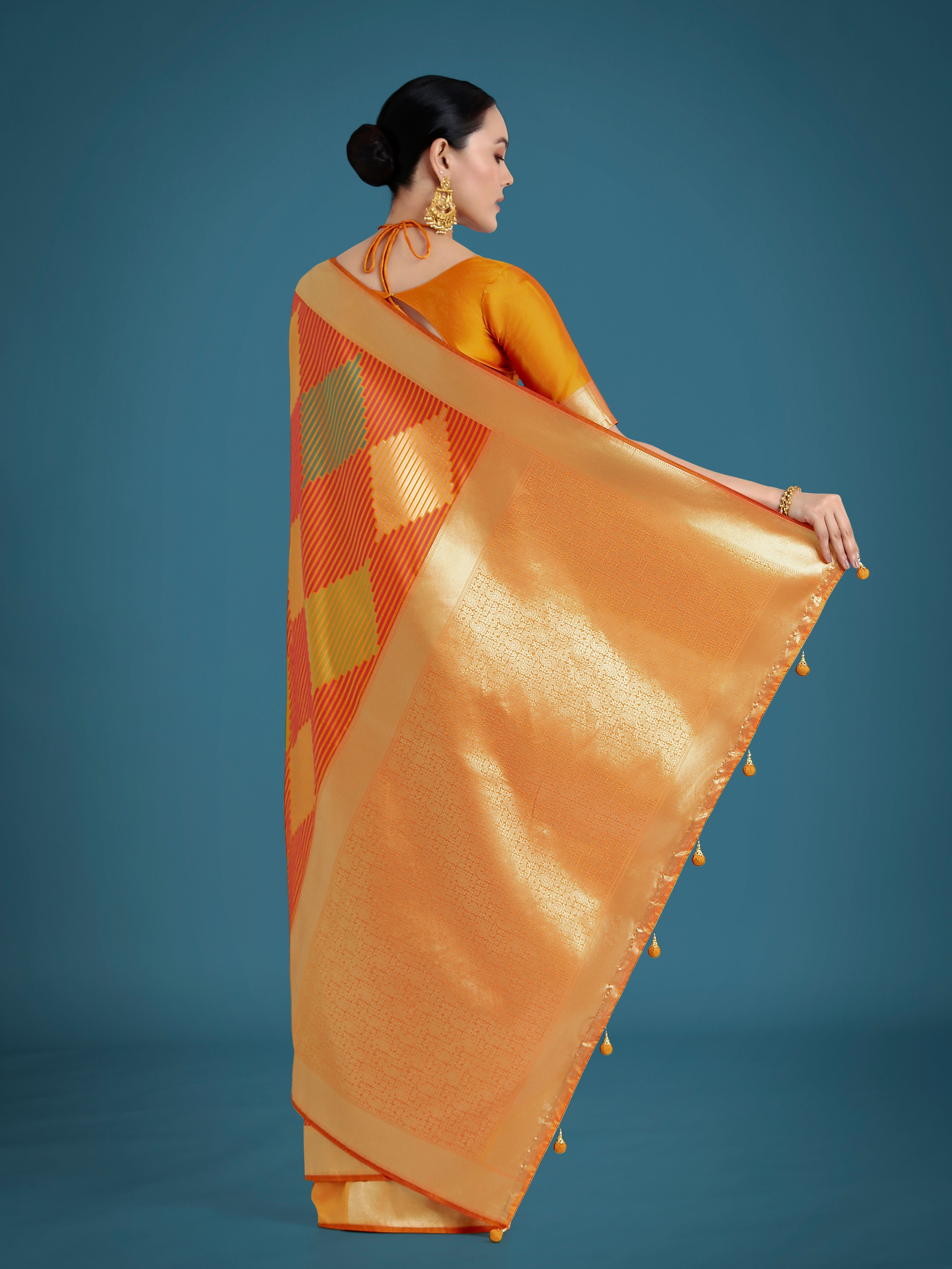 Orange Classic Banarasi Silk Saree with Traditional Zari Weaving